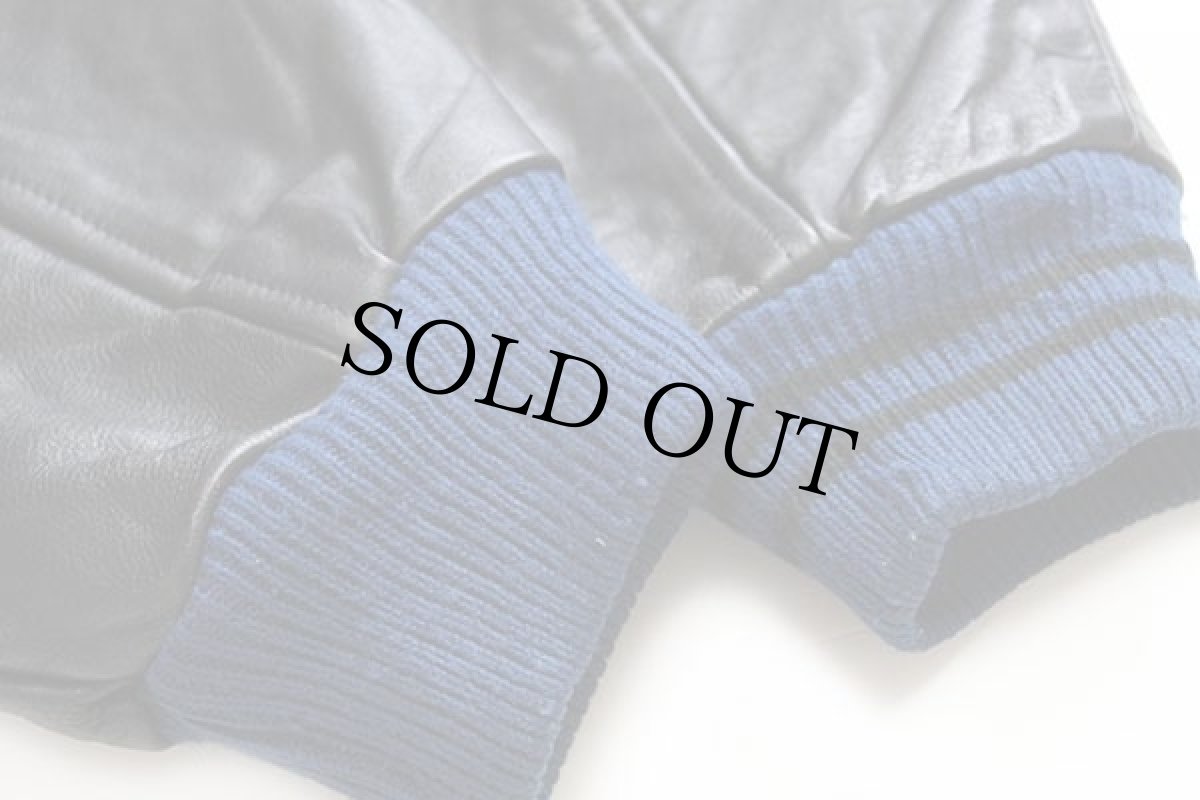 画像6: 90s USA製 Mac Murray 刺繍入り キルティングライナー メルトン ウール 袖革スタジャン 紺×黒 L (6)