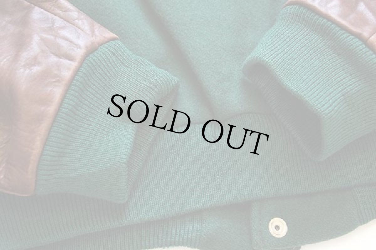 画像7: Dehen WRG DESIGN INC刺繍 メルトン ウール 袖革スタジャン 緑×焦げ茶 (7)