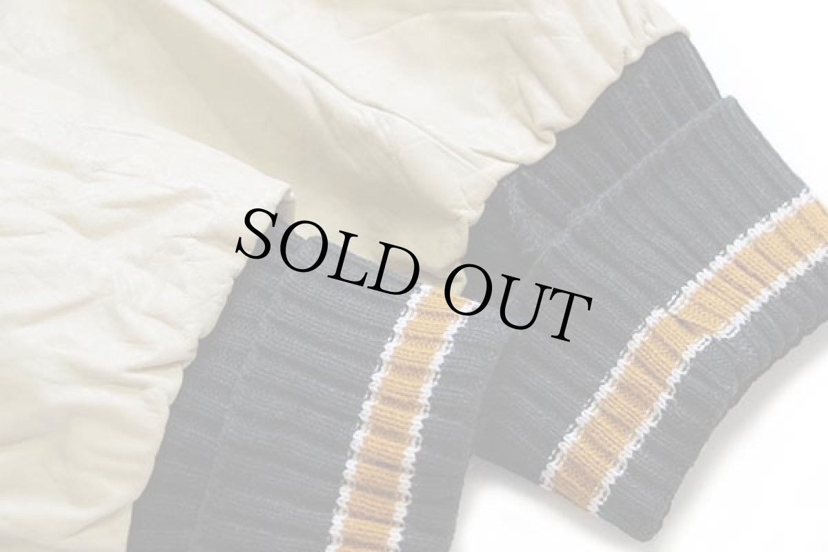 画像6: 00s USA製 パッチ付き キルティングライナー メルトン ウール 袖革スタジャン 黒×ベージュ L (6)