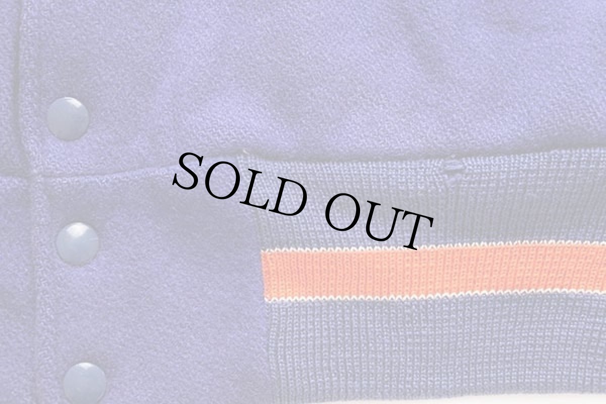 画像6: 70s LASLEY KNITTING メルトン ウール 袖革スタジャン 青×アイボリー 44 (6)