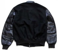 画像2: 90s カナダ製 ED BUD'S SALES LTD刺繍 スタンドカラー メルトン ウール 袖革スタジャン 黒×黒 M (2)