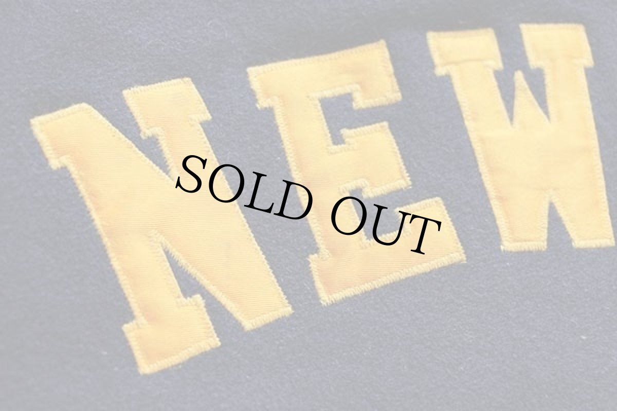 画像6: 90s USA製 DeLONGデロング 刺繍&パッチ付き キルティングライナー メルトン ウール 袖革スタジャン 紺×マスタード XL-L (6)