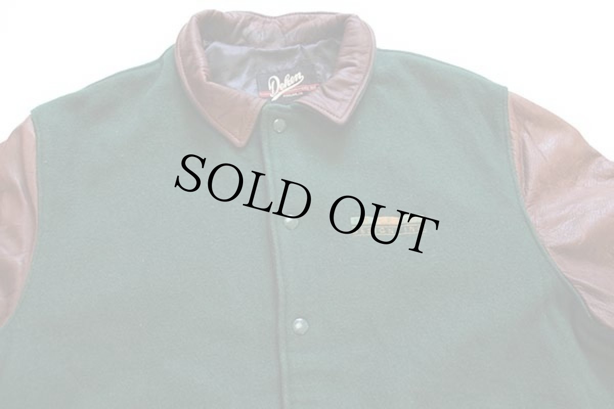 画像3: Dehen WRG DESIGN INC刺繍 メルトン ウール 袖革スタジャン 緑×焦げ茶 (3)