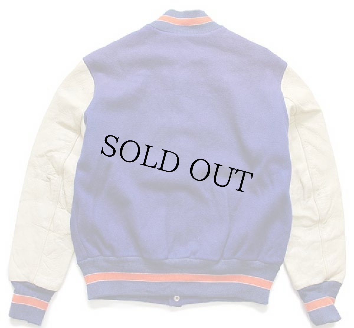 画像2: 70s LASLEY KNITTING メルトン ウール 袖革スタジャン 青×アイボリー 44 (2)