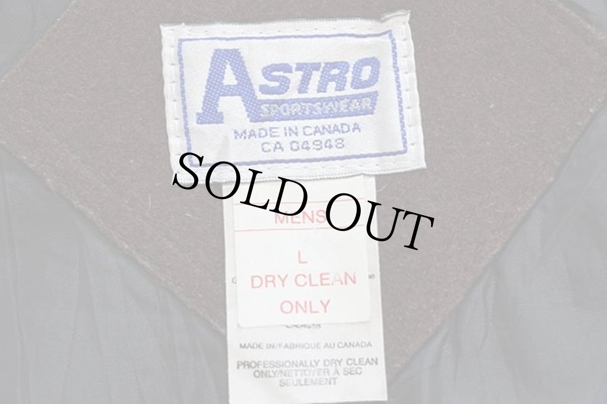 画像4: 90s カナダ製 ASTRO L-82 Construction刺繍 メルトン ウール 袖革スタジャン 焦げ茶×グレーベージュ L (4)