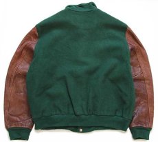 画像2: Dehen WRG DESIGN INC刺繍 メルトン ウール 袖革スタジャン 緑×焦げ茶 (2)