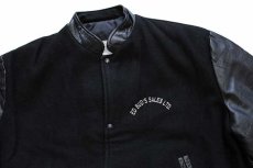 画像3: 90s カナダ製 ED BUD'S SALES LTD刺繍 スタンドカラー メルトン ウール 袖革スタジャン 黒×黒 M (3)