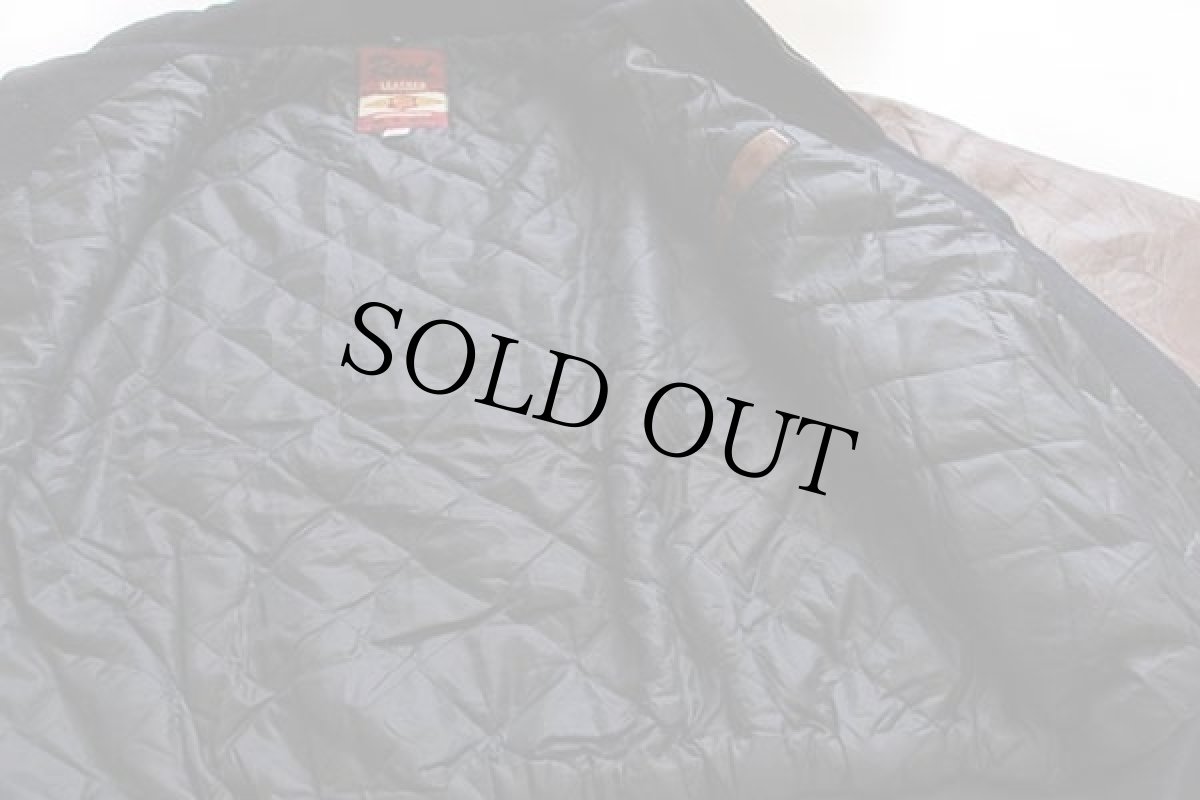 画像5: USA製 Reed Liebovich bros刺繍 マルチカラー 切り替え メルトン ウール 袖革スタジャン 濃紺×緑×焦げ茶 (5)