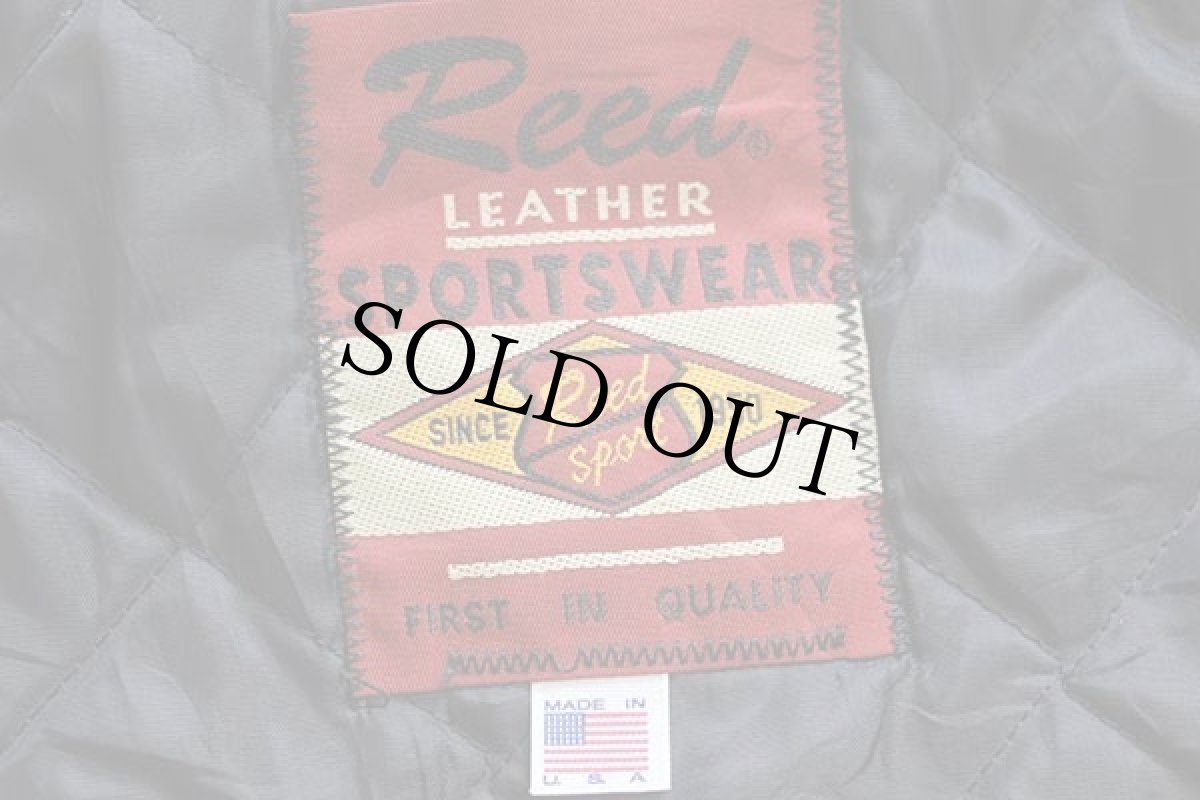 画像4: USA製 Reed Liebovich bros刺繍 マルチカラー 切り替え メルトン ウール 袖革スタジャン 濃紺×緑×焦げ茶 (4)