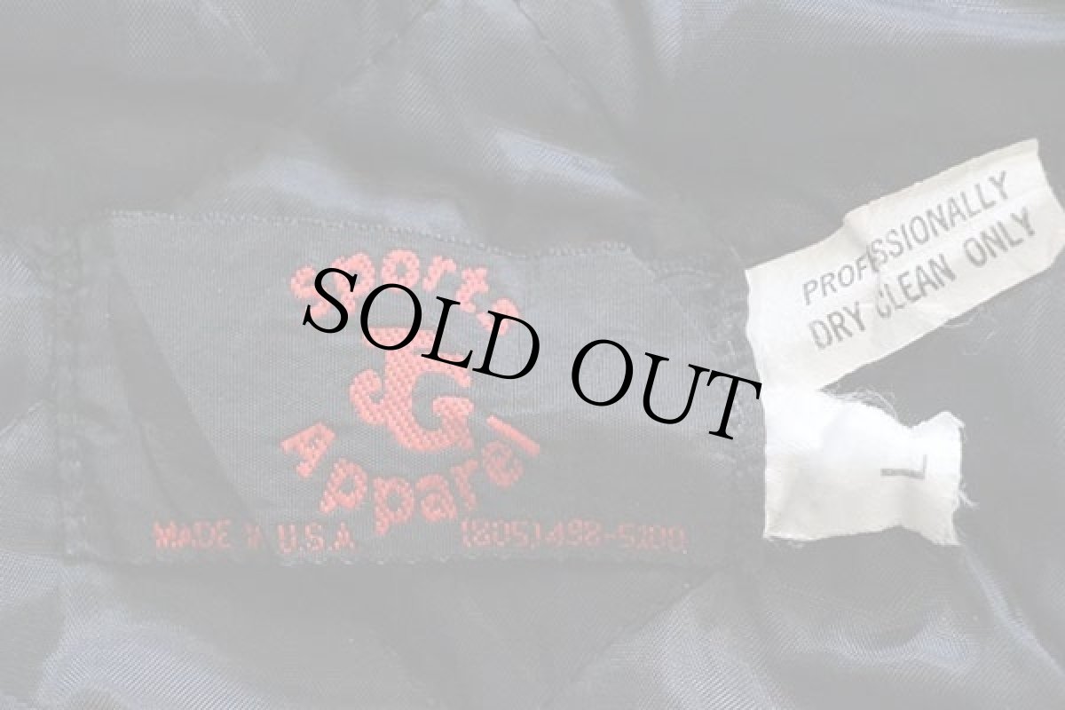 画像4: 00s USA製 パッチ付き キルティングライナー メルトン ウール 袖革スタジャン 黒×ベージュ L (4)