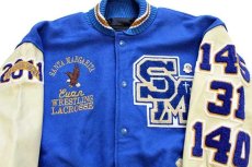 画像3: USA製 SANTA MARGARITA パッチ&刺繍&ピンズ付き メルトン ウール 袖革スタジャン 青×クリーム L (3)