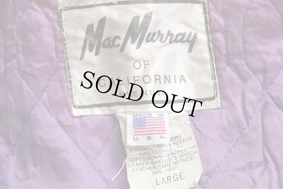 画像4: 90s USA製 Mac Murray 刺繍入り キルティングライナー メルトン ウール 袖革スタジャン 紺×黒 L (4)