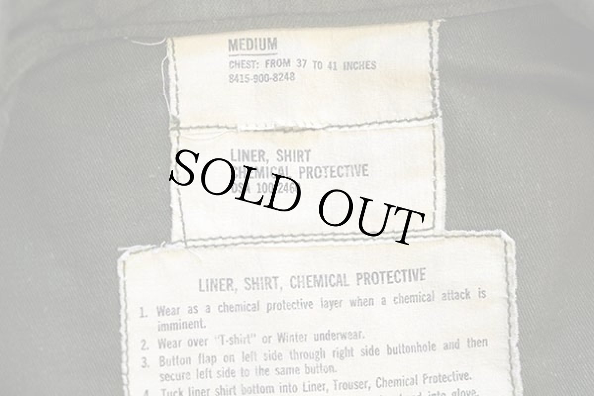 画像4: 70s 米軍 U.S.ARMY スタンドカラー コットンサテン ケミカルプロテクティブ ライナーシャツ オリーブグリーン M★23 (4)