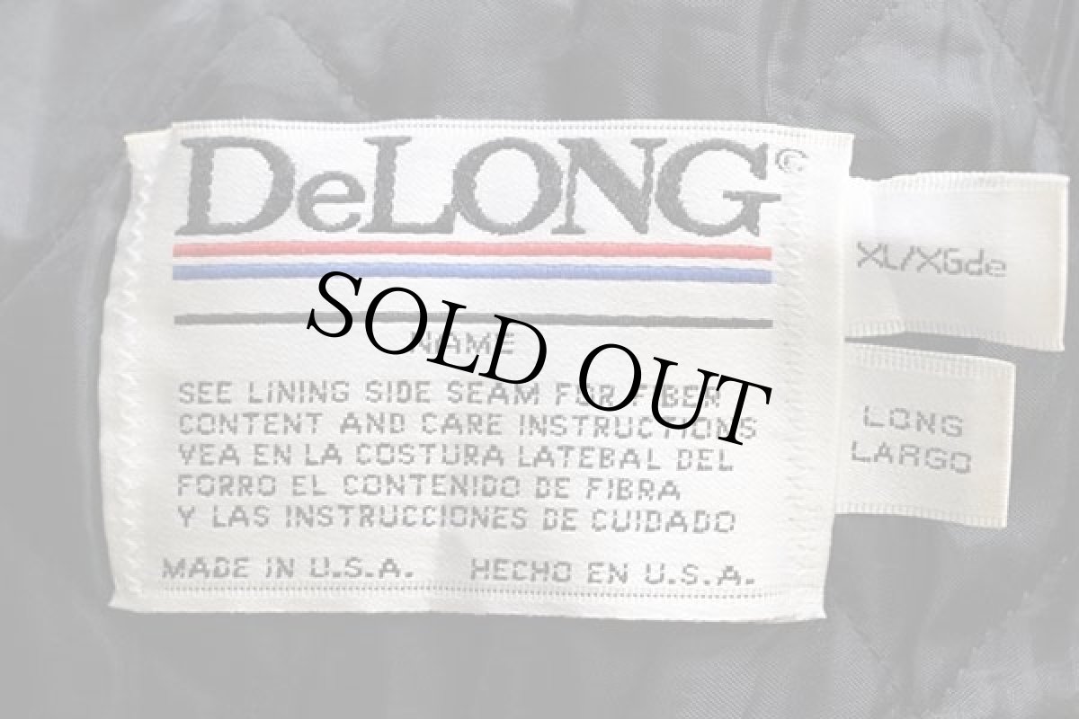 画像4: 90s USA製 DeLONGデロング 刺繍&パッチ付き キルティングライナー メルトン ウール 袖革スタジャン 紺×マスタード XL-L (4)