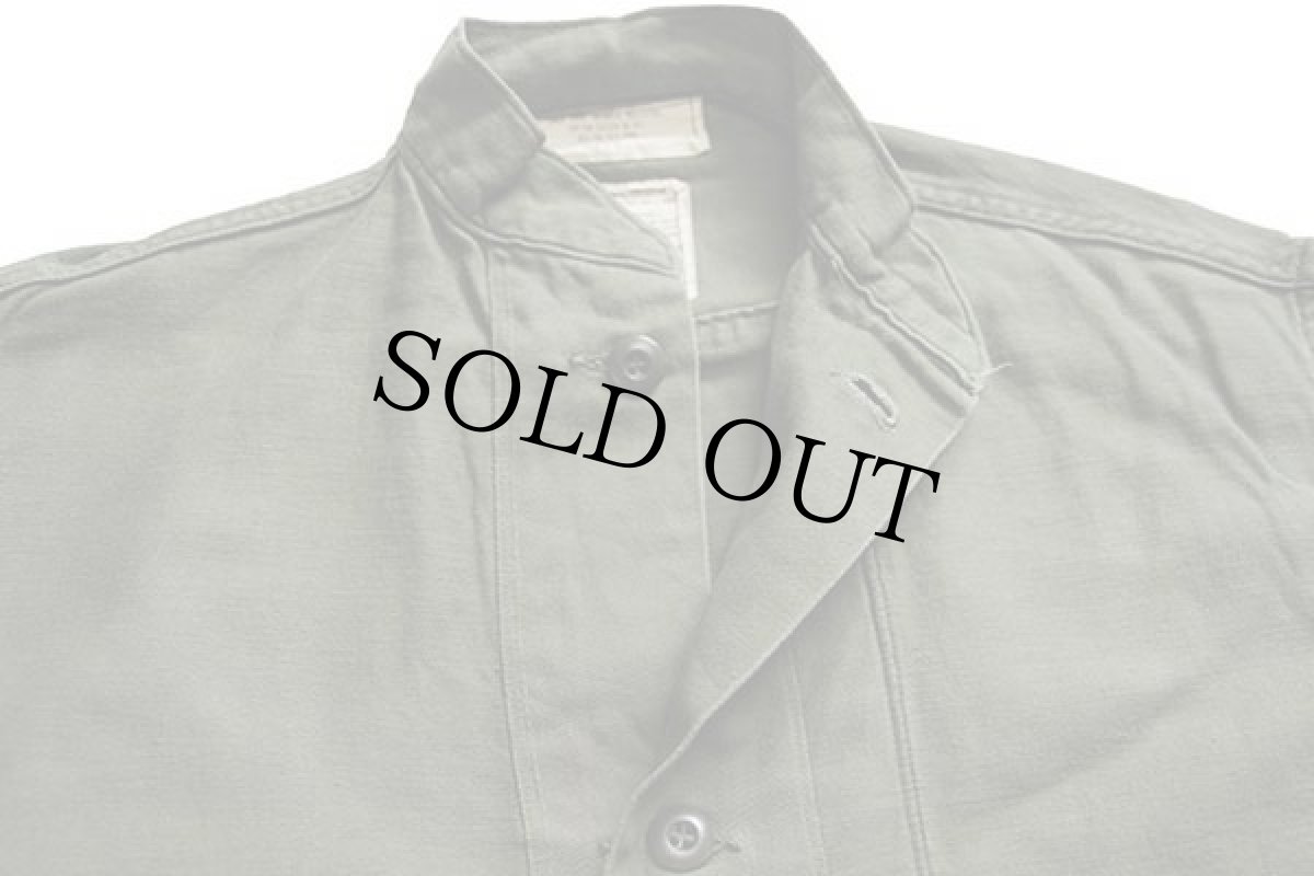 画像3: 70s 米軍 U.S.ARMY スタンドカラー コットンサテン ケミカルプロテクティブ ライナーシャツ オリーブグリーン M★13 (3)