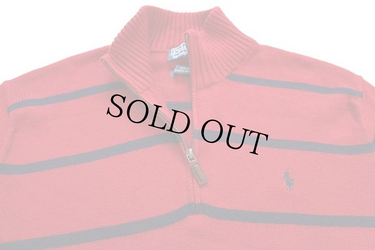 画像3: ポロ ラルフローレン ボーダー ハイネック ハーフジップ コットンニット セーター 赤×紺 XXL (3)