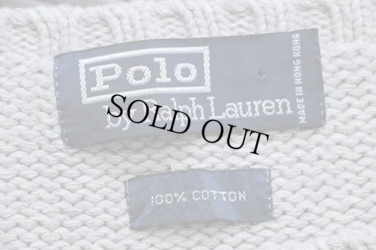 画像4: 90s ポロ ラルフローレン ワンポイント コットンニット セーター ライトグレー (4)