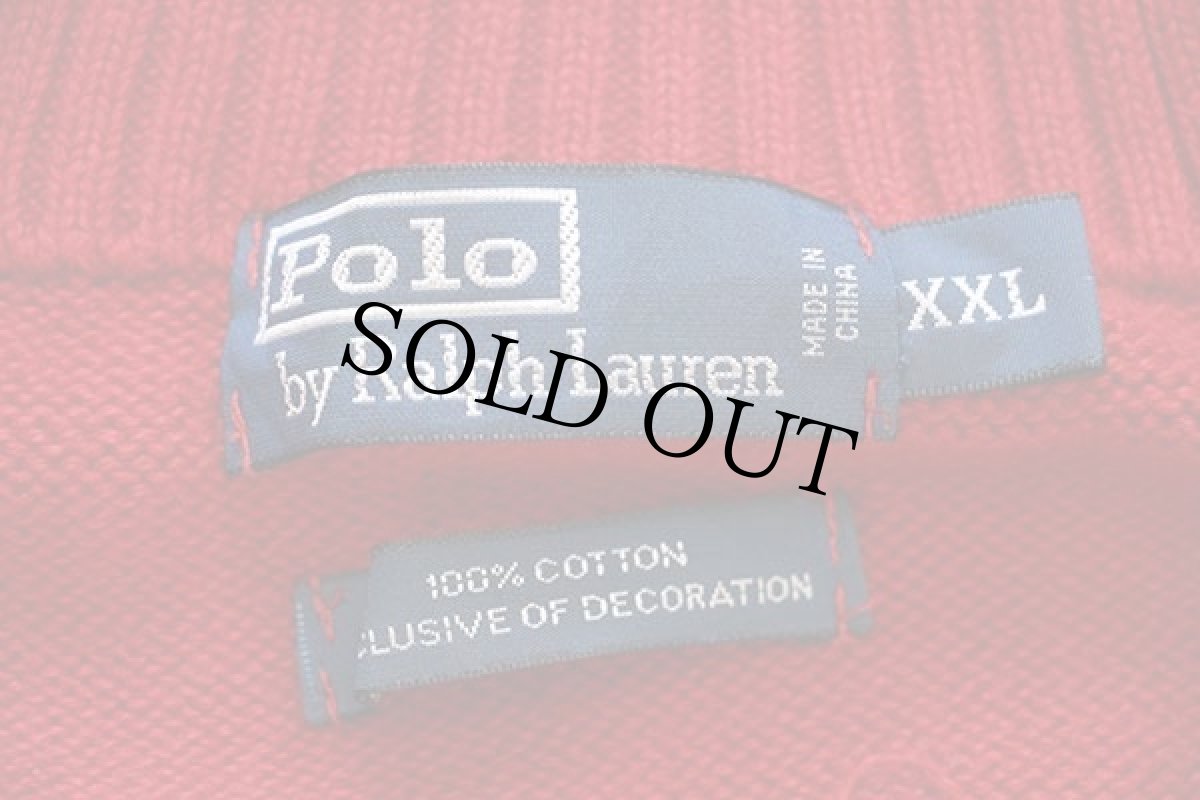 画像4: ポロ ラルフローレン ボーダー ハイネック ハーフジップ コットンニット セーター 赤×紺 XXL (4)