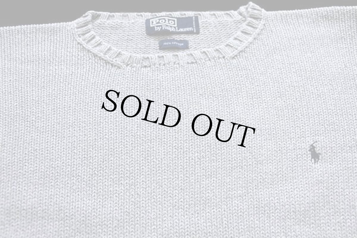 画像3: 90s ポロ ラルフローレン ワンポイント コットンニット セーター ライトグレー (3)