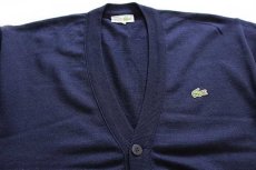 画像3: 70s フランス製 CHEMISE LACOSTE ラコステ ワンポイント ウールニット カーディガン 紺 3 (3)