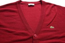 画像3: 70s フランス製 CHEMISE LACOSTE ラコステ ワンポイント パチポケ ウール×アクリルニット カーディガン バーガンディ 5 (3)