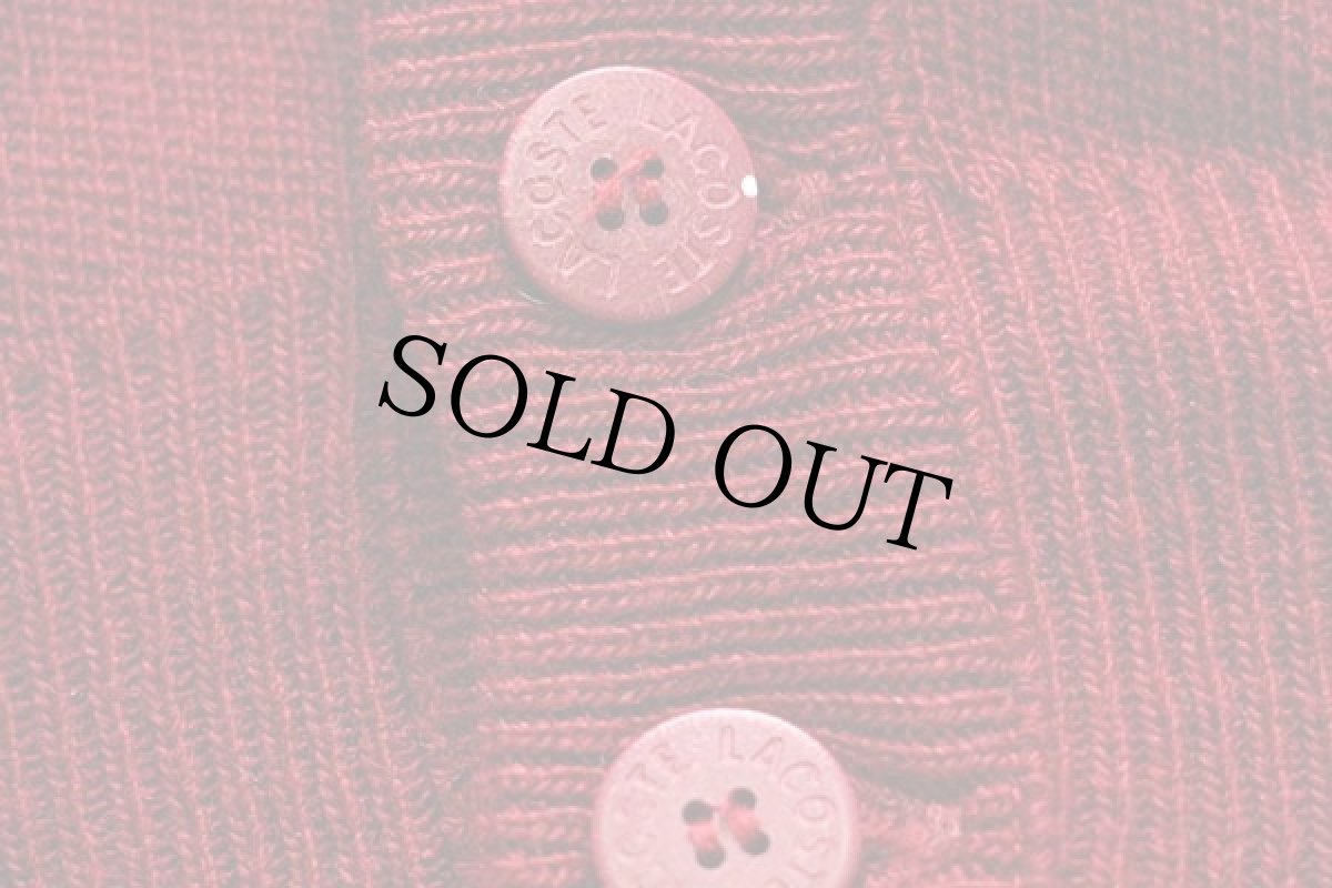 画像5: 70s フランス製 CHEMISE LACOSTE ラコステ ワンポイント パチポケ ウール×アクリルニット カーディガン バーガンディ 5 (5)