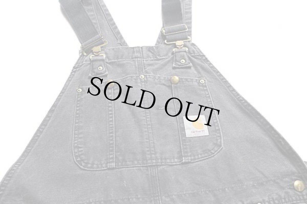 画像4: 80s USA製 carharttカーハート ダック地 ダブルニー オーバーオール 黒 w40 L30 (4)