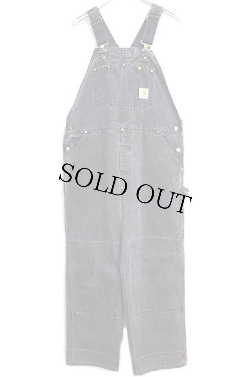 画像2: 80s USA製 carharttカーハート ダック地 ダブルニー オーバーオール 黒 w40 L30 (2)