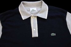 画像3: 90s LACOSTE ラコステ ツートン 切り替え ウールニット ポロシャツ 濃紺×グレー 5★セーター (3)