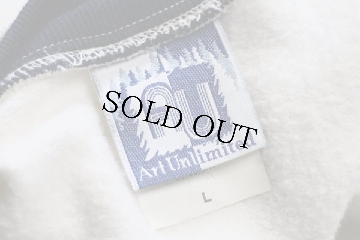 画像4: 90s USA製 ART UNLIMITED 灯台 総柄 アート レイヤードネック スウェット カーディガン アイボリー L (4)