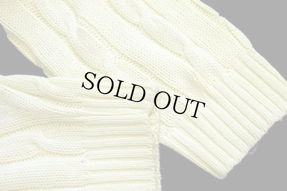 画像5: 70s フランス製 CHEMISE LACOSTE ラコステ ワンポイント ケーブル編み コットンニット カーディガン 薄黄 5 (5)