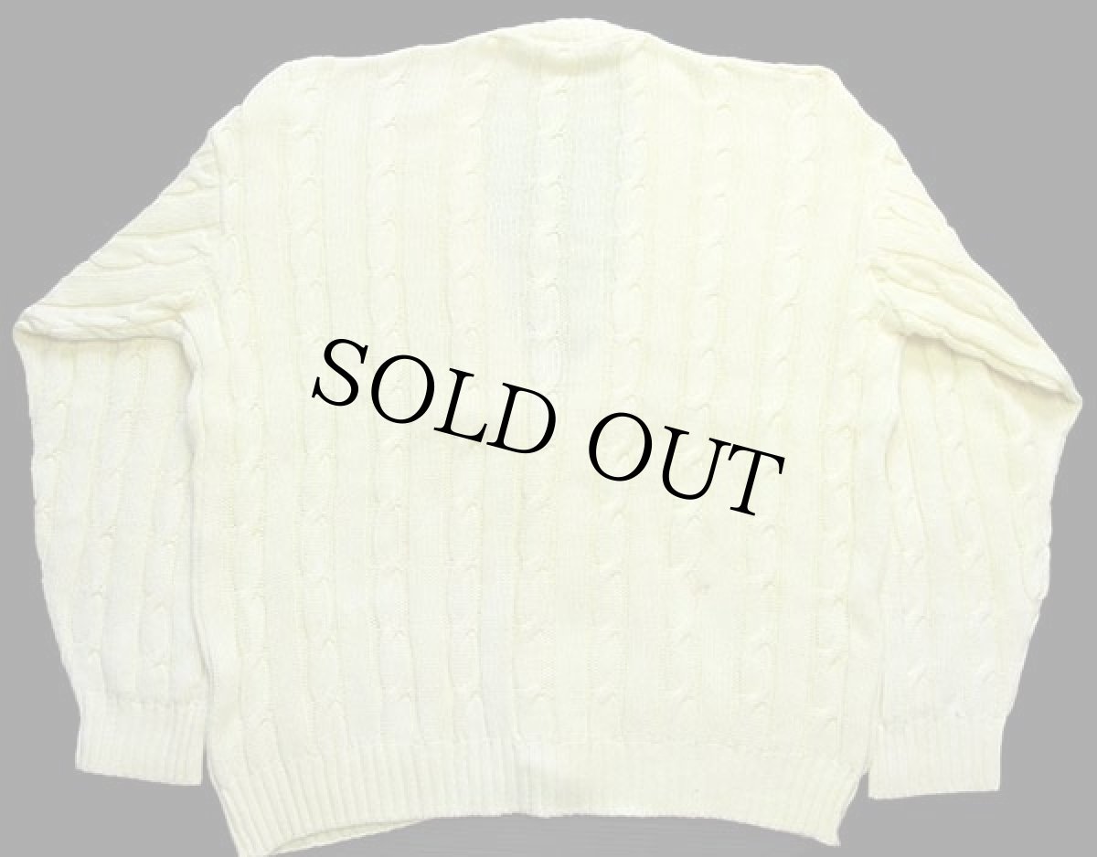 画像2: 70s フランス製 CHEMISE LACOSTE ラコステ ワンポイント ケーブル編み コットンニット カーディガン 薄黄 5 (2)