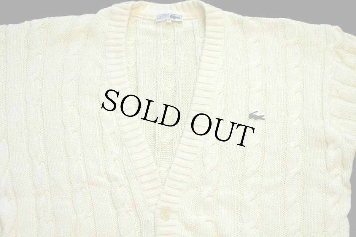 画像3: 70s フランス製 CHEMISE LACOSTE ラコステ ワンポイント ケーブル編み コットンニット カーディガン 薄黄 5 (3)