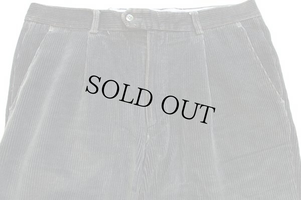 画像4: 90s Lauffenmuhle ワンタック ストレッチ 太畝 コーデュロイパンツ 深緑 52★スラックス (4)