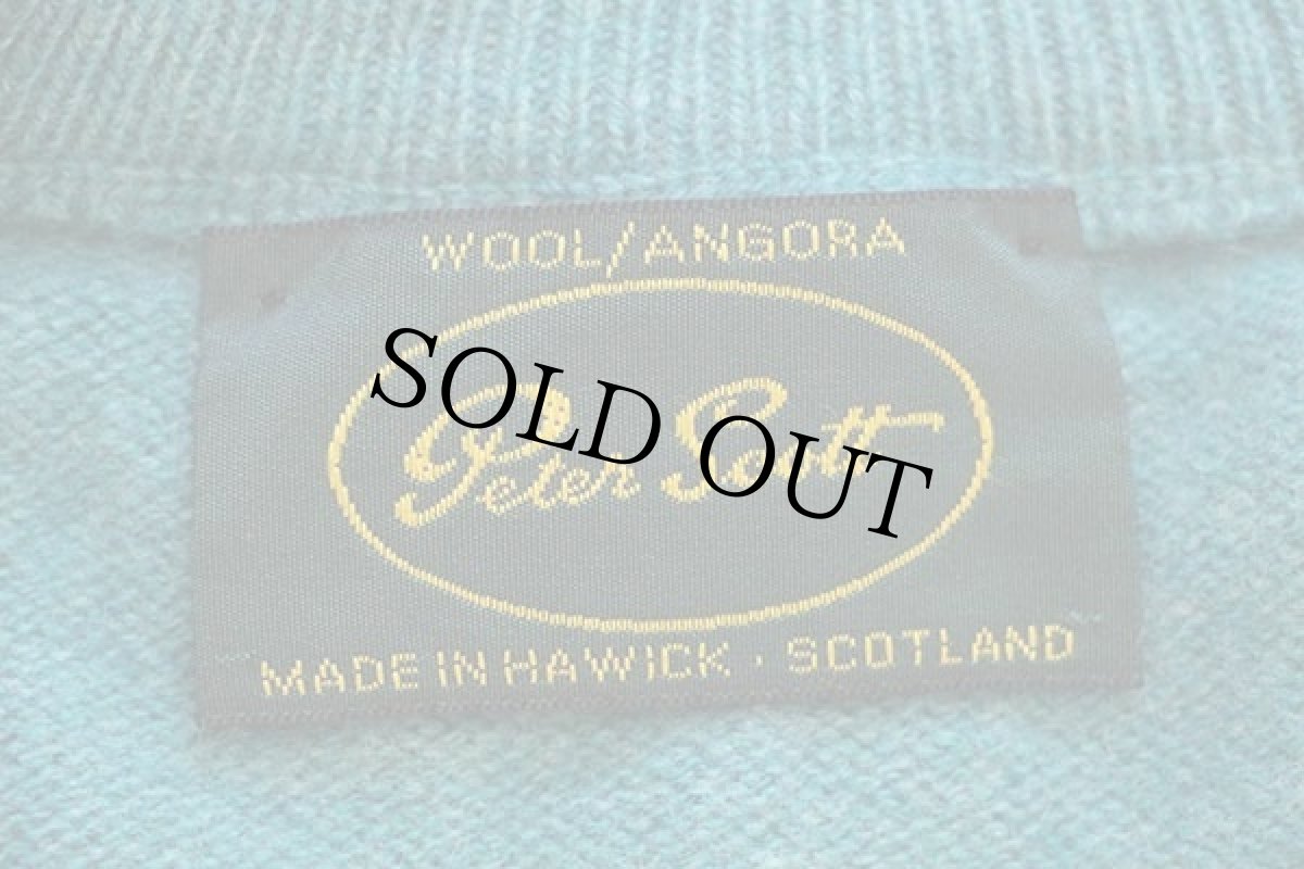 画像4: スコットランド製 Peter Scott 無地 Vネック ウールニット セーター 青緑 ミックス (4)