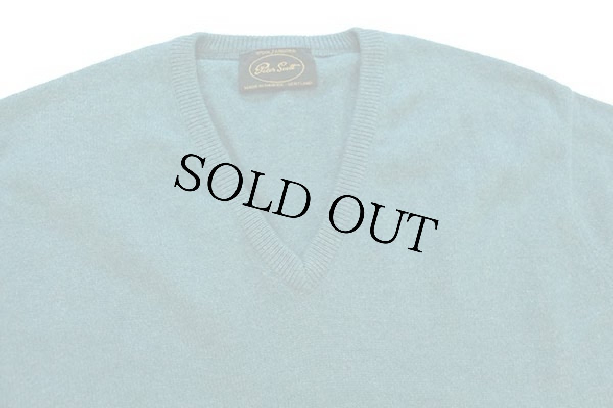 画像3: スコットランド製 Peter Scott 無地 Vネック ウールニット セーター 青緑 ミックス (3)