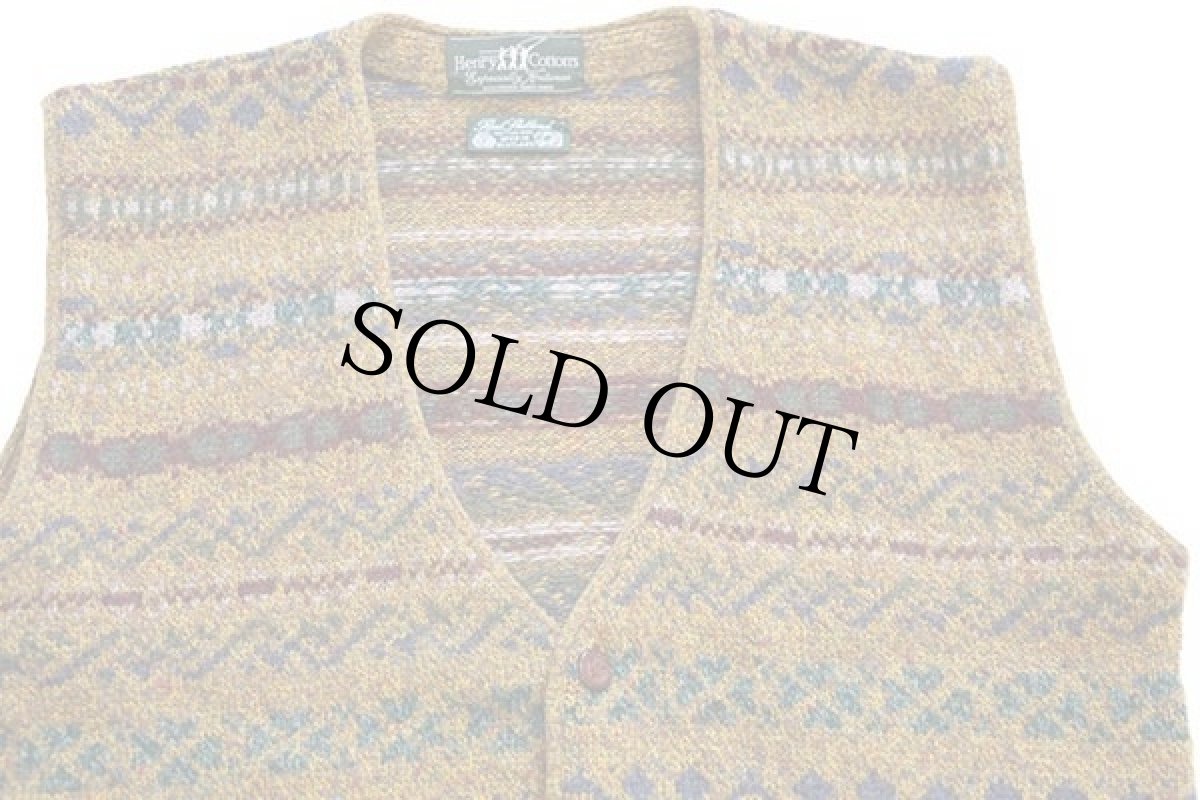 画像3: 90s イタリア製 Henry Cotton's フェアアイル柄 シェットランド ウールニット ベスト カーディガン M (3)