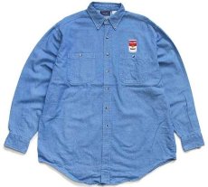 画像1: 90s USA製 Campbell's SOUP キャンベル スープ 刺繍 ボタンダウン ダンガリーシャツ L (1)