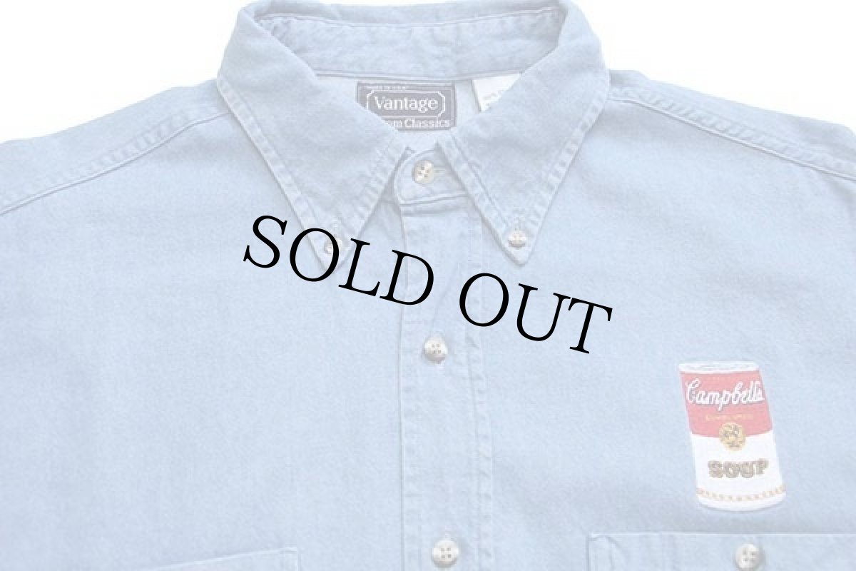 画像3: 90s USA製 Campbell's SOUP キャンベル スープ 刺繍 ボタンダウン ダンガリーシャツ L (3)