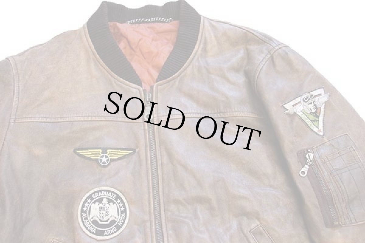 画像3: 80s Vera Pelle パッチ付き MA-1タイプ キルティングライナー フライト レザージャケット (3)