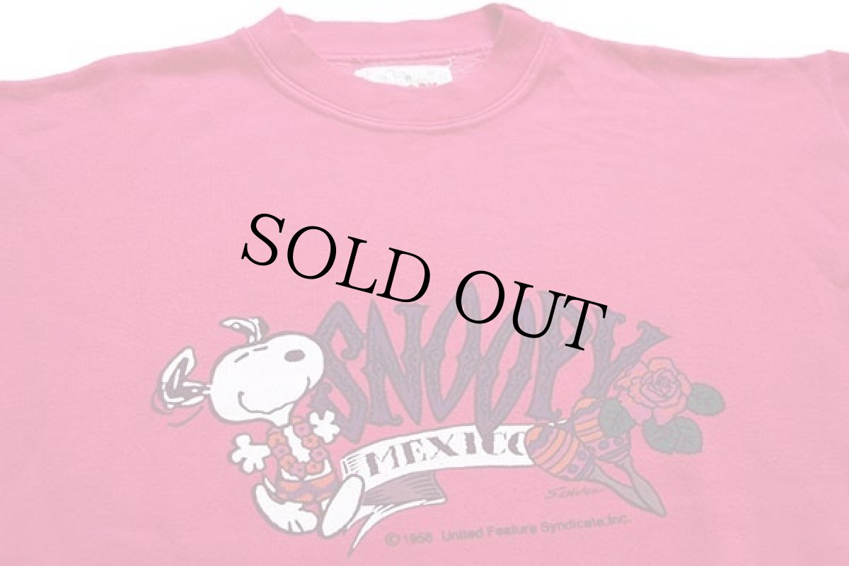 画像3: 80s イタリア製 SNOOPY スヌーピー MEXICO スウェット 濃ピンク XL (3)