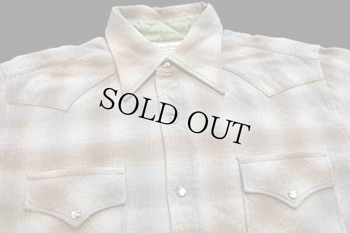 画像3: 70s PENDLETONペンドルトン オンブレチェック エルボーパッチ付き ウール ウエスタンシャツ ボロ L (3)