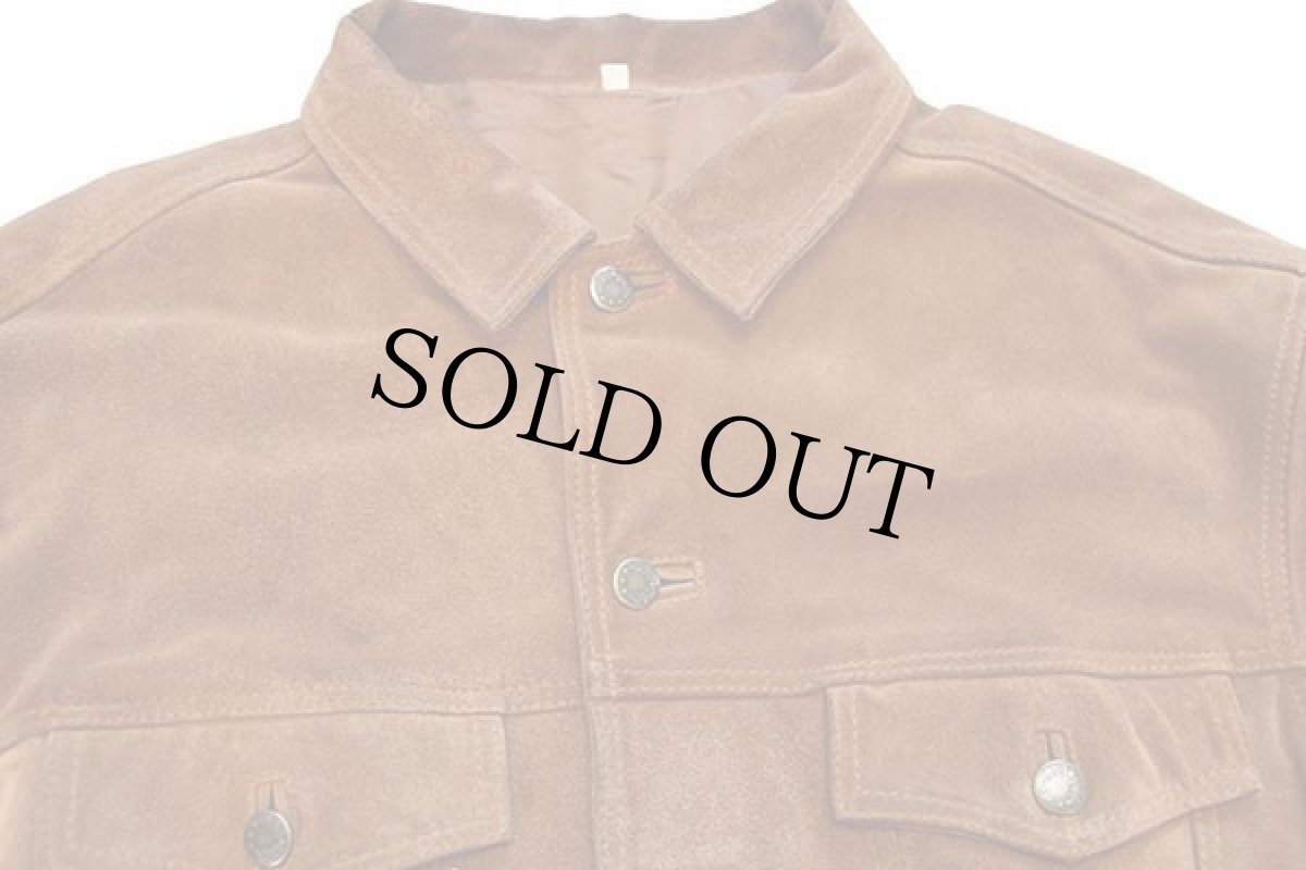 画像3: 90s イタリア製 UNKNOWN スエード レザージャケット 4ポケット 茶 XL (3)