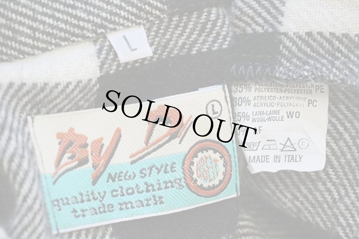 画像4: 90s イタリア製 By D バッファローチェック ウール混 シャツ 黒×白 L (4)