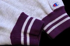 画像5: 90s USA製 Championチャンピオン スクリプト ビッグロゴ刺繍 リブライン リバースウィーブ スウェットパーカー 杢グレー×紫 M (5)