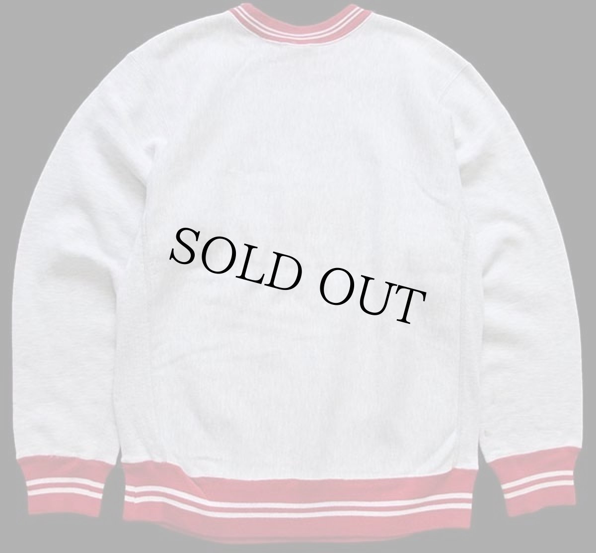 画像2: 90s USA製 Championチャンピオン スクリプト ビッグロゴ刺繍 リブライン リバースウィーブ スウェット 杢グレー×赤★70 (2)