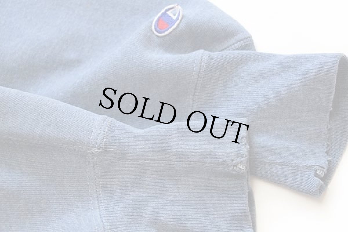 画像7: 90s USA製 Championチャンピオン スクリプト ビッグロゴ刺繍 リバースウィーブ スウェット ダメージ 杢ブルー M (7)