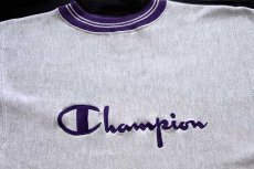 画像3: 90s USA製 Championチャンピオン スクリプト ビッグロゴ刺繍 リブライン リバースウィーブ スウェット 杢グレー×紫 M★80 (3)
