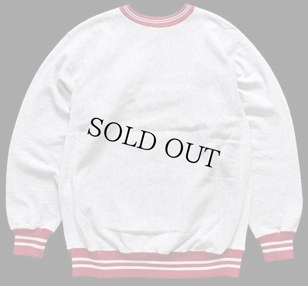 画像2: 90s USA製 Championチャンピオン スクリプト ビッグロゴ刺繍 リブライン リバースウィーブ スウェット 杢グレー×ピンク L (2)