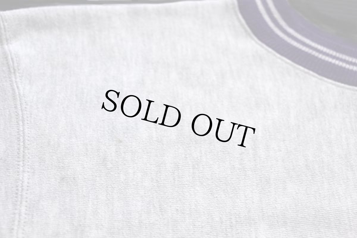 画像5: 90s USA製 Championチャンピオン スクリプト ビッグロゴ刺繍 リブライン リバースウィーブ スウェット 杢グレー×紫 L (5)